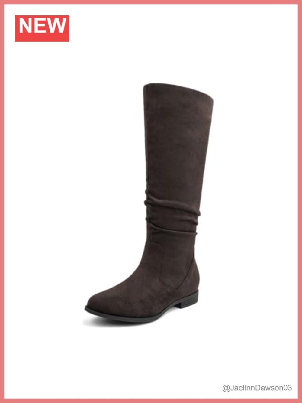 Faux Suede Knee-High Boots Low Heel Almond Toe Wide Calf Side Zip